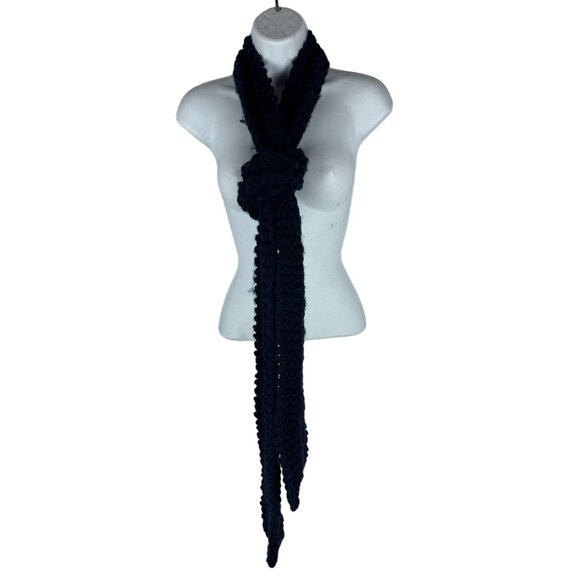 Handmade Navy Blue Knit Scarf For Adults - Cozy Winter Accessory - Picture 3 of 4